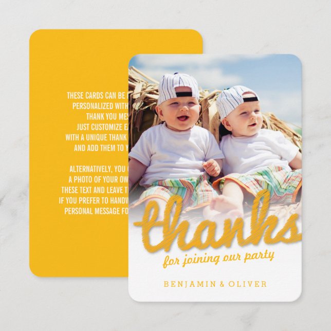 Carte De Remerciements Photo de joyeux anniversaire jumeaux esquisse jaun (Devant / Derrière)