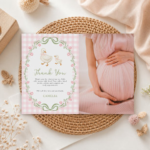 Carte De Remerciements Photo de la douche de bébé fille rose Silly Goose