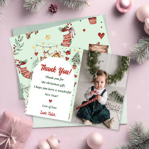 Carte De Remerciements Photo de la fête du Père Noël Renne