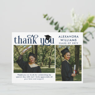 Carte De Remerciements Photo de la Marine Blue Elegant Overlay