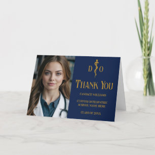 Carte De Remerciements Photo de la Marine Blue Gold Osteopathic Graduatio