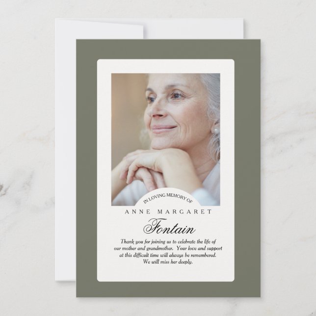 Carte de remerciements photo de la mémoire éternel (Devant)