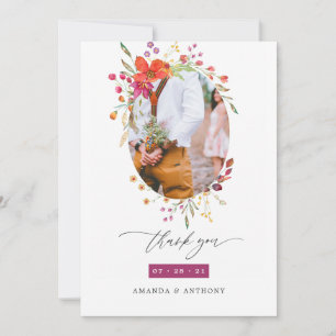 Carte De Remerciements Photo de mariage à la fleur sauvage aquarelle