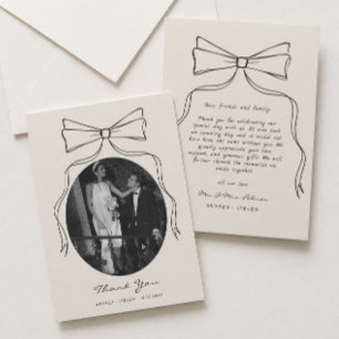 Carte De Remerciements Photo de mariage à l'ancienne avec arc noir et bla