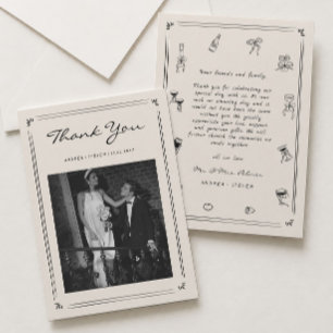 Carte De Remerciements Photo de mariage à l'ancienne dessinée à la main