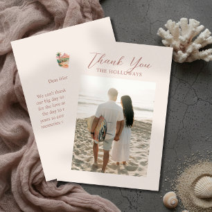 Carte De Remerciements Photo de mariage à l'aquarelle de l'île du coucher
