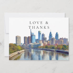 Carte De Remerciements Photo de mariage à l'aquarelle de Philadelphie