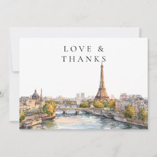 Carte De Remerciements Photo de mariage à l'aquarelle Paris France