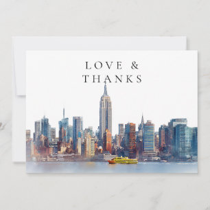 Carte De Remerciements Photo de mariage à l'aquarelle sur la skyline de N
