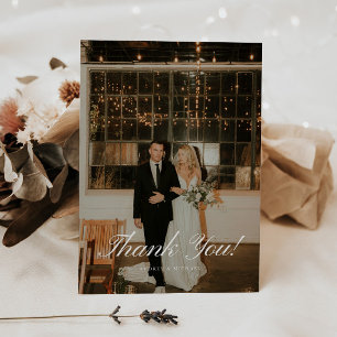 Carte De Remerciements Photo de mariage à l'écriture classique élégante
