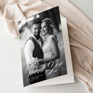 Carte De Remerciements Photo de mariage à l'écriture élégante