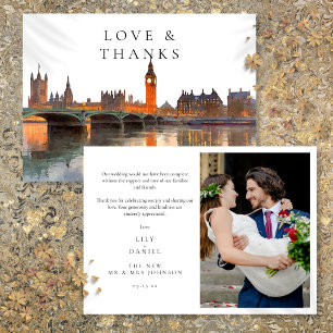 Carte De Remerciements Photo de mariage à Londres à l'aquarelle