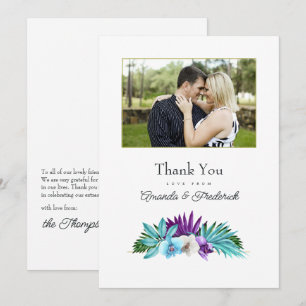 Carte De Remerciements Photo de mariage à l'orchidée tropicale