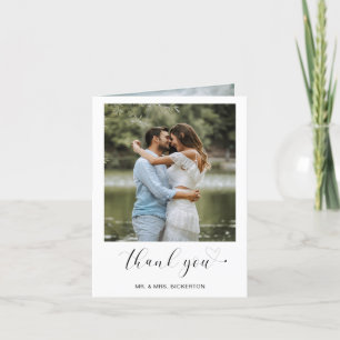 Carte De Remerciements Photo de mariage à script minimaliste Simple Heart