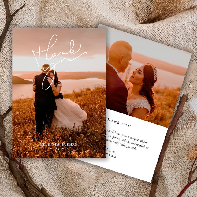 Carte De Remerciements Photo de mariage à script simple moderne (Créateur téléchargé)
