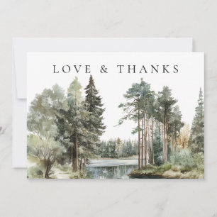 Carte De Remerciements Photo de mariage au lac forestier aquarelle