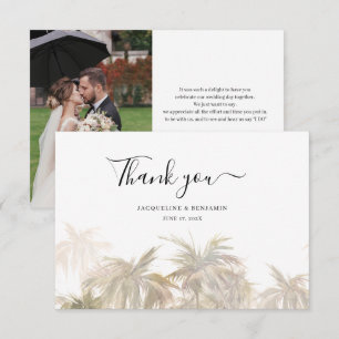 Carte De Remerciements Photo de mariage au palmier tropical
