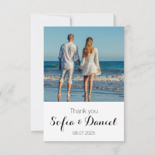Carte De Remerciements Photo de mariage au tournesol aquarelle rose blanc