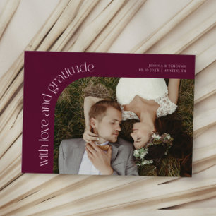 Carte De Remerciements Photo de mariage aux canneberges avec amour et gra