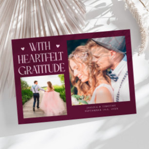 Carte De Remerciements Photo de mariage aux canneberges avec gratitude si