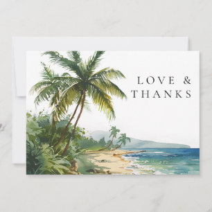 Carte De Remerciements Photo de mariage aux palmiers de la plage tropical
