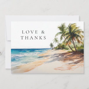 Carte De Remerciements Photo de mariage aux palmiers de la plage tropical