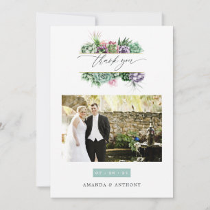 Carte De Remerciements Photo de mariage aux succulentes aquarelle