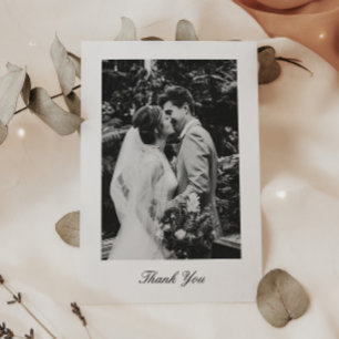 Carte De Remerciements Photo de mariage avec écriture minimaliste classiq