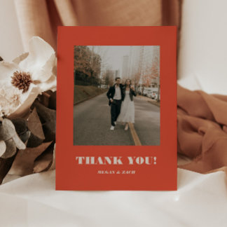 Carte De Remerciements Photo de mariage avec typographie grasse rétro rou