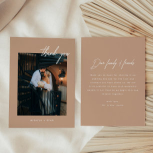 Carte De Remerciements Photo de mariage beige et blanc de style moderne