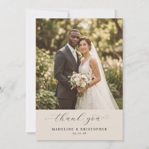 Carte De Remerciements Photo de mariage beige romantique