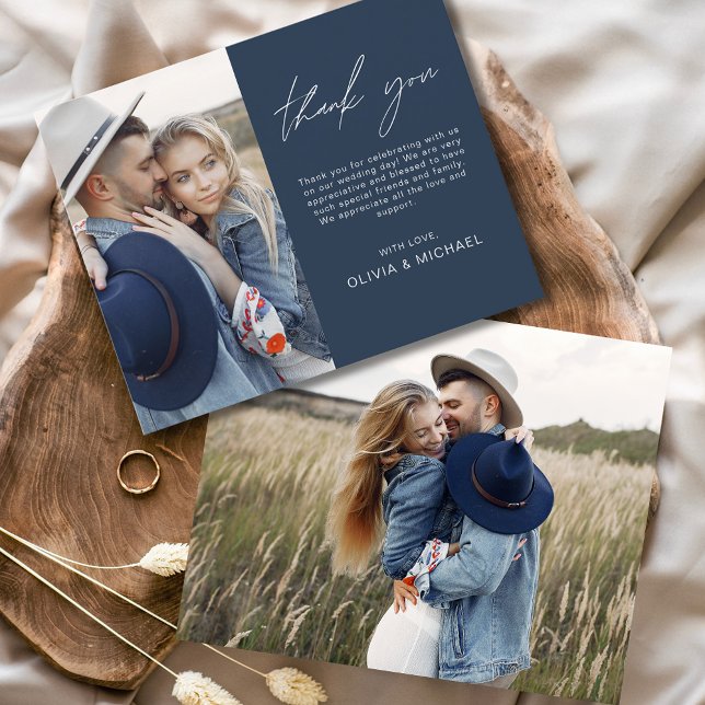 Carte de remerciements photo de Mariage bleu Budge (Créateur téléchargé)