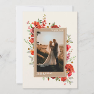 Carte De Remerciements Photo de mariage botanique avec coquelicot fleurs