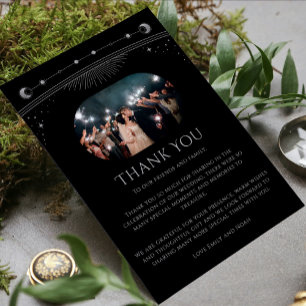 Carte De Remerciements Photo de mariage céleste argent noir