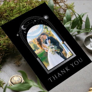 Carte De Remerciements Photo de mariage céleste argent noir