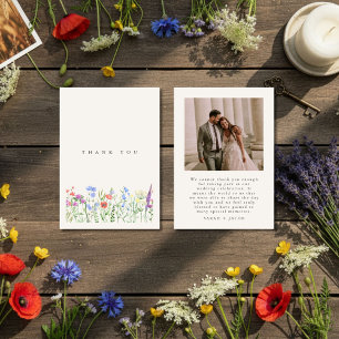 Carte De Remerciements Photo de mariage champêtre de prairie de fleurs sa