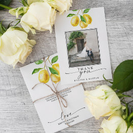 Carte De Remerciements Photo de mariage Citrus Aquarelle au Citron
