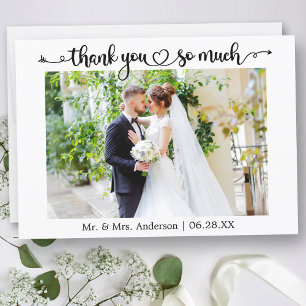 Carte De Remerciements Photo de mariage coeur en écriture calligraphique