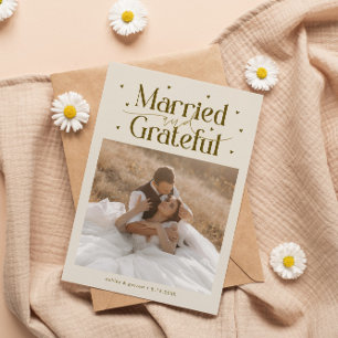 Carte De Remerciements Photo de mariage crème Mariés & Grateful
