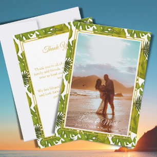 Carte De Remerciements Photo de mariage de destination Tropical Leaves Go