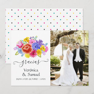 Carte De Remerciements Photo de mariage de fête espagnole florale à l'aqu
