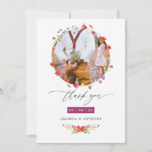Carte De Remerciements Photo de mariage de fleur sauvage d'aquarelle