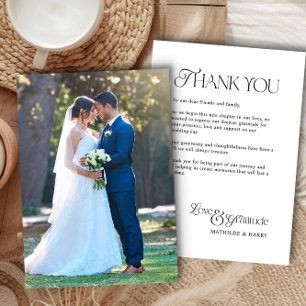 Carte De Remerciements Photo de mariage de type nostalgique Amour et Grat