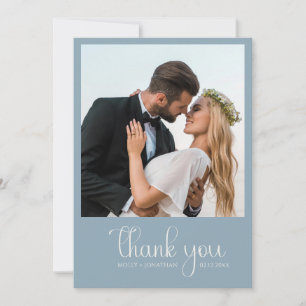 Carte De Remerciements Photo de mariage de vigne de rose bleue poussiéreu