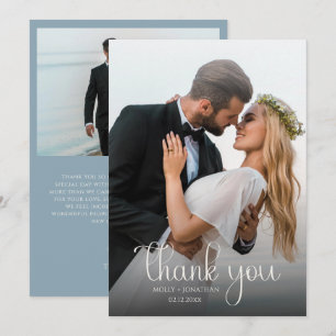 Carte De Remerciements Photo de mariage de vigne de rose bleue poussiéreu