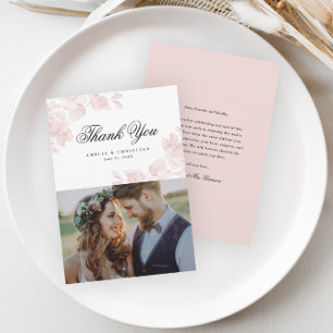 Carte De Remerciements Photo de mariage élégant à l'écriture florale