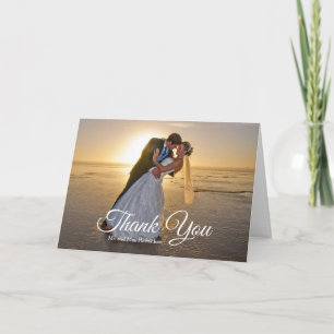 Carte De Remerciements Photo de mariage élégant arbre à palmiers bleu mar