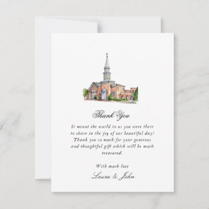 Carte De Remerciements Photo de mariage élégant d'église à l'aquarelle