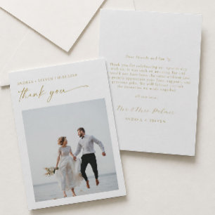 Carte De Remerciements Photo de mariage élégant en or