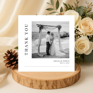 Carte De Remerciements Photo de mariage élégant moderne sur une plage de